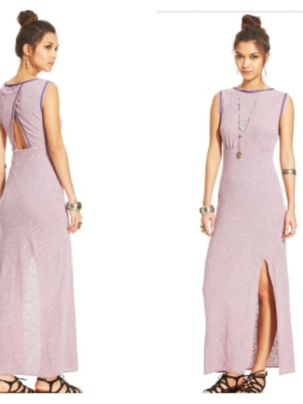 Free People Sabrina Maxi Dress Slit High Neck Sleeveless Raw Edges Size Small